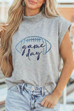 Light Grey Embroidered Game Day Football High Neck Short Sleeve Top - Aaria Tees Aaria Tees
