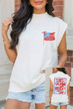 White Patriotic Flag Double Printed Mock Neck Tee Aaria Tees