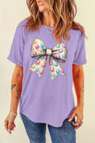Wisteria Celebrative Easter Eggs Bow Print Casual T Shirt Aaria Tees
