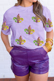 Wisteria Mardi Gras Sequined Pattern Holiday T Shirt Aaria Tees