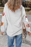 White Sequin Pumpkin Leaf Corded Ribbed Oversized Sweatshirt Aaria Tees