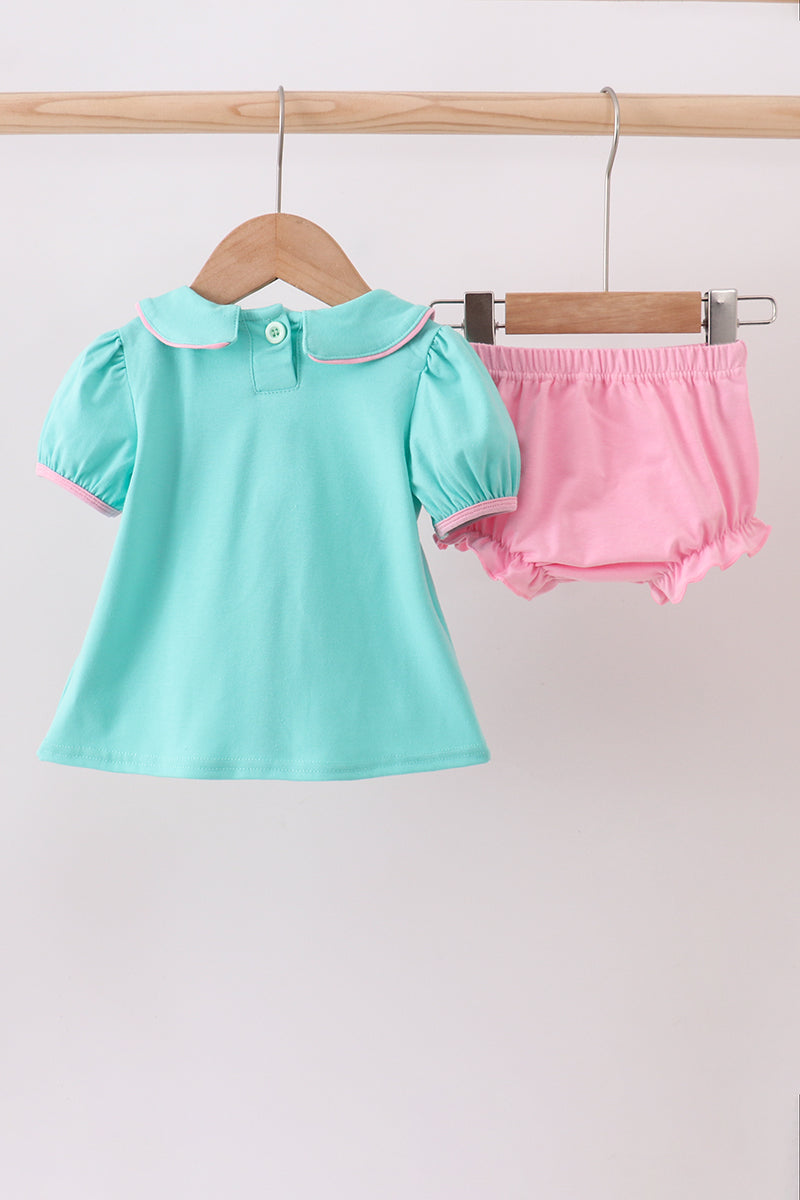 Green christmas tree embroidery bloomer  set - Aaria Tees Aaria Tees