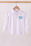 Blue heart french knot button down top - Aaria Tees Aaria Tees