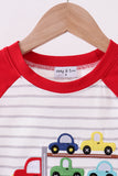 Red car embroidery stripe top - Aaria Tees Aaria Tees