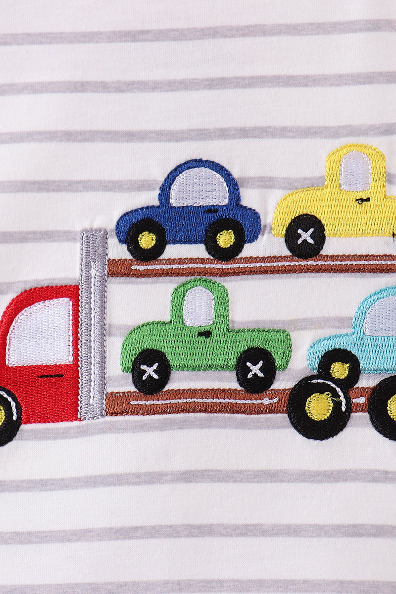 Red car embroidery stripe top - Aaria Tees Aaria Tees