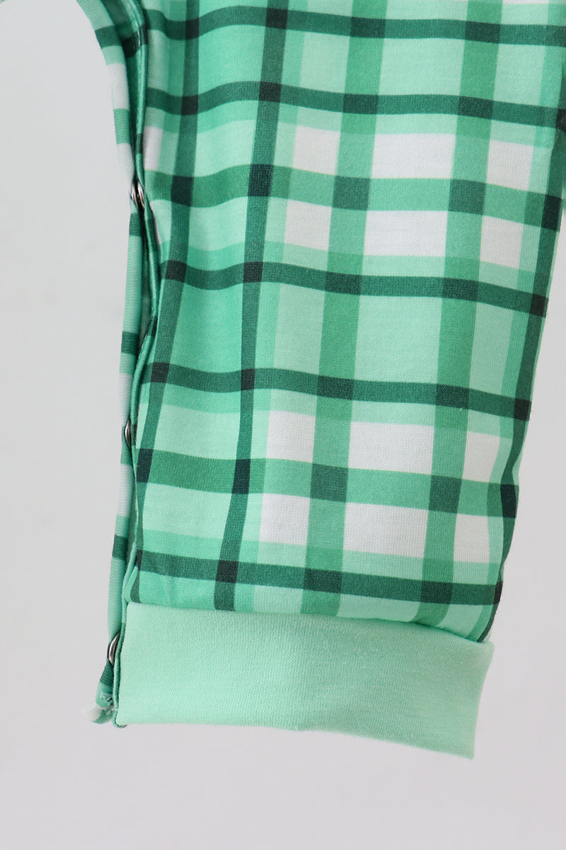 Green parade embroidery gingham romper - Aaria Tees Aaria Tees