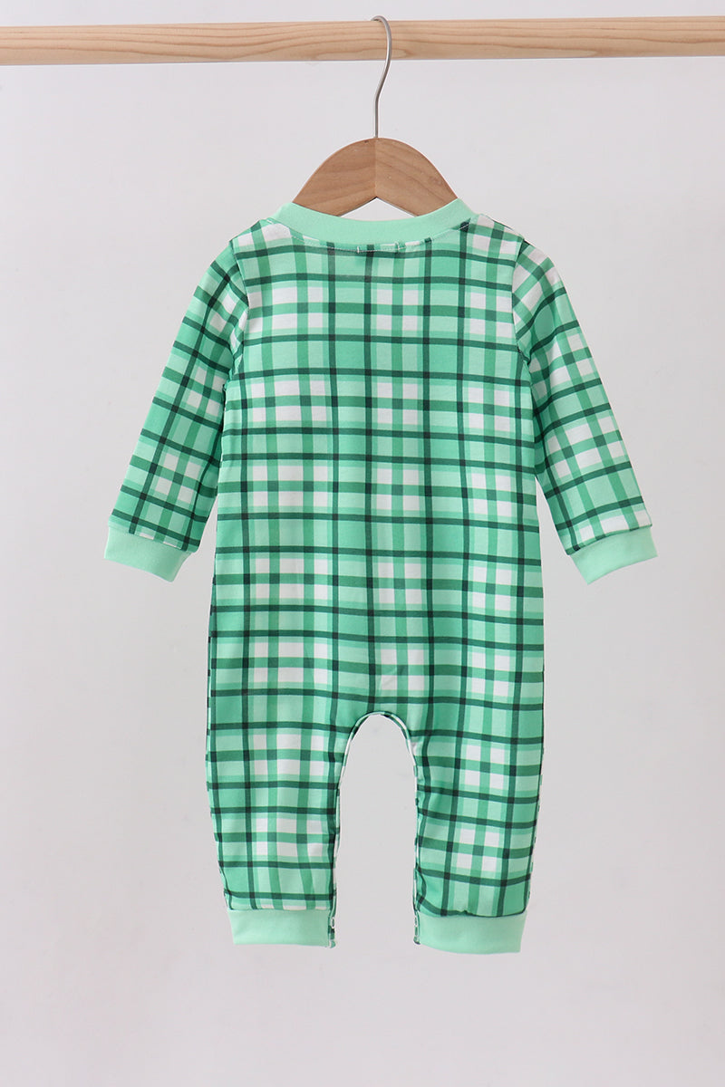 Green parade embroidery gingham romper - Aaria Tees Aaria Tees