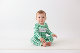 Green parade embroidery gingham romper - Aaria Tees Aaria Tees