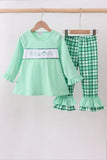 Green parade embroidery ruffle gingham pants set - Aaria Tees Aaria Tees