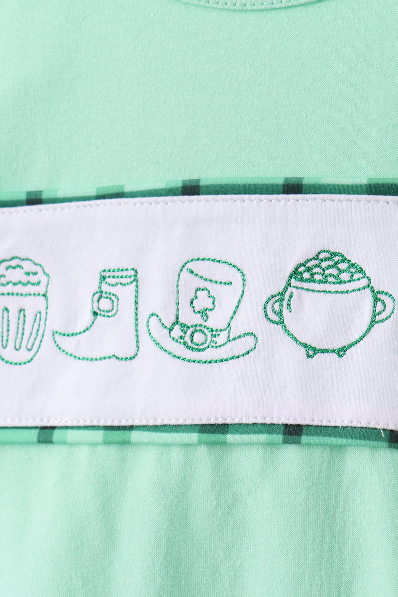 Green parade embroidery ruffle gingham pants set - Aaria Tees Aaria Tees