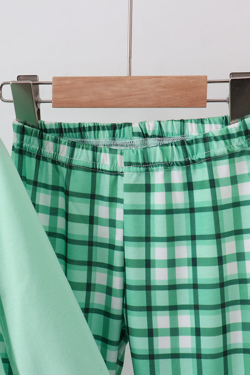 Green parade embroidery ruffle gingham pants set - Aaria Tees Aaria Tees