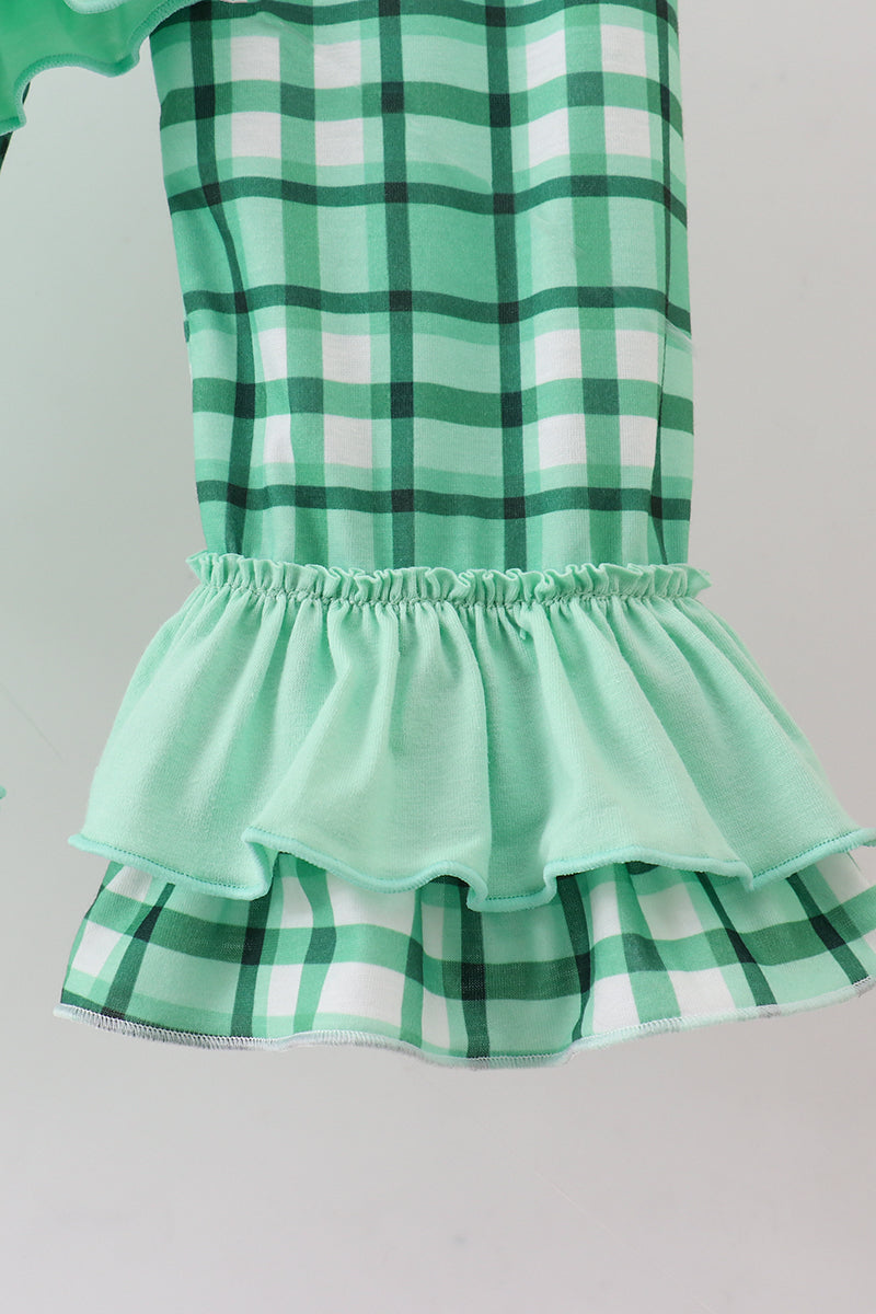 Green parade embroidery ruffle gingham pants set - Aaria Tees Aaria Tees