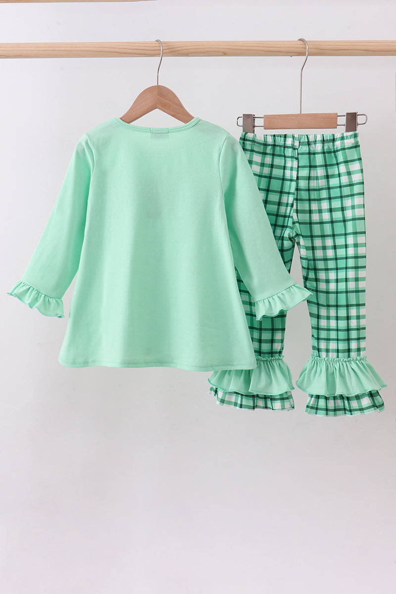 Green parade embroidery ruffle gingham pants set - Aaria Tees Aaria Tees