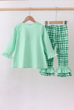 Green parade embroidery ruffle gingham pants set - Aaria Tees Aaria Tees