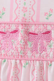 Pink floral bow smocked ruffle pants set - Aaria Tees Aaria Tees