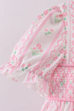 Pink floral bow smocked ruffle pants set - Aaria Tees Aaria Tees