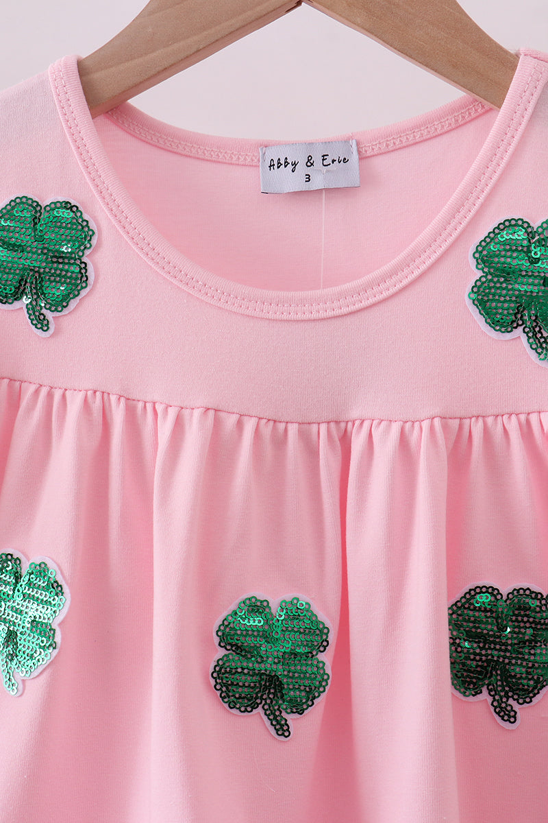 Pink clover sequin ruffle tiered dress - Aaria Tees Aaria Tees