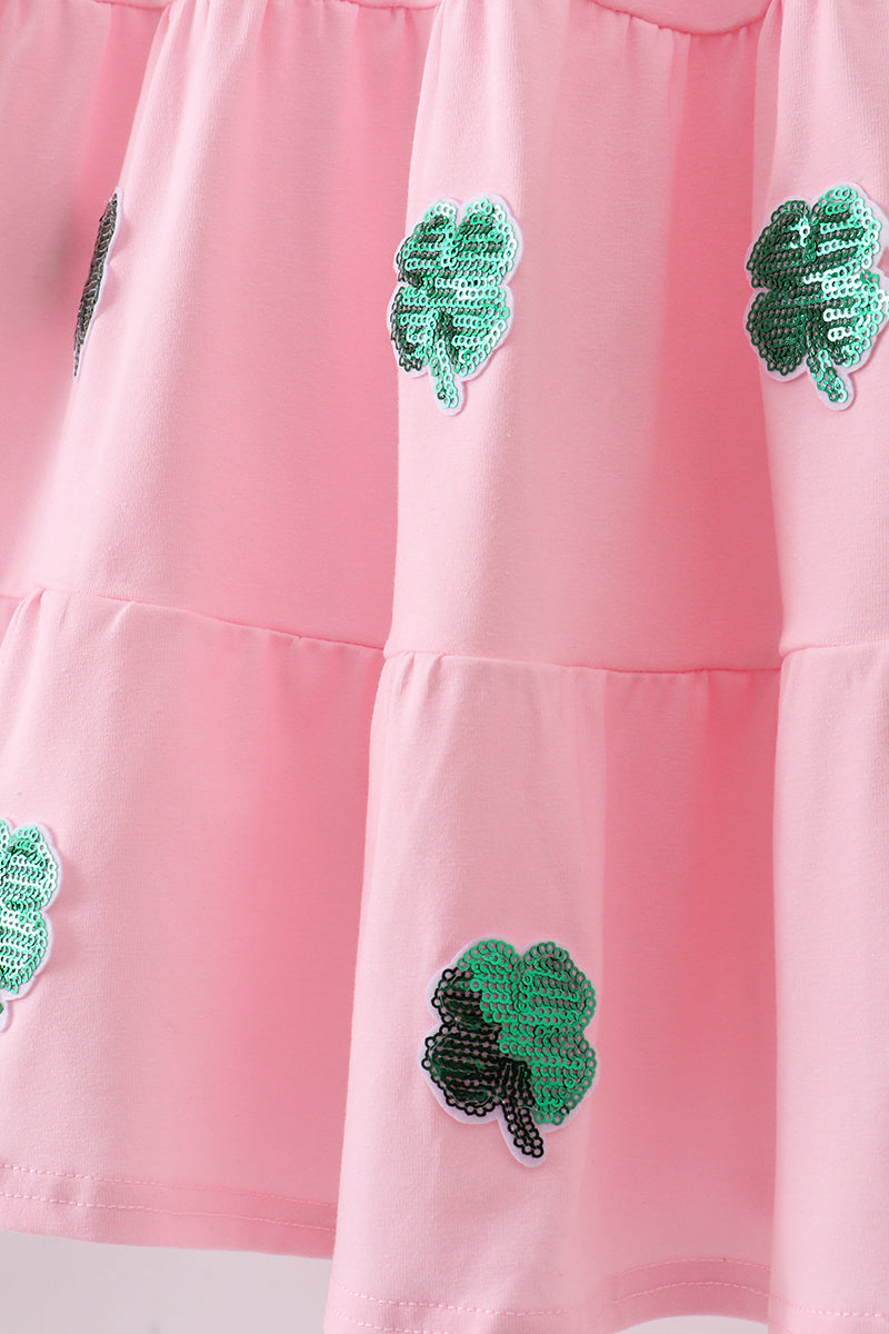 Pink clover sequin ruffle tiered dress - Aaria Tees Aaria Tees