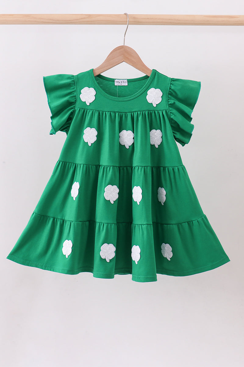 Green clover sequin ruffle tiered dress - Aaria Tees Aaria Tees