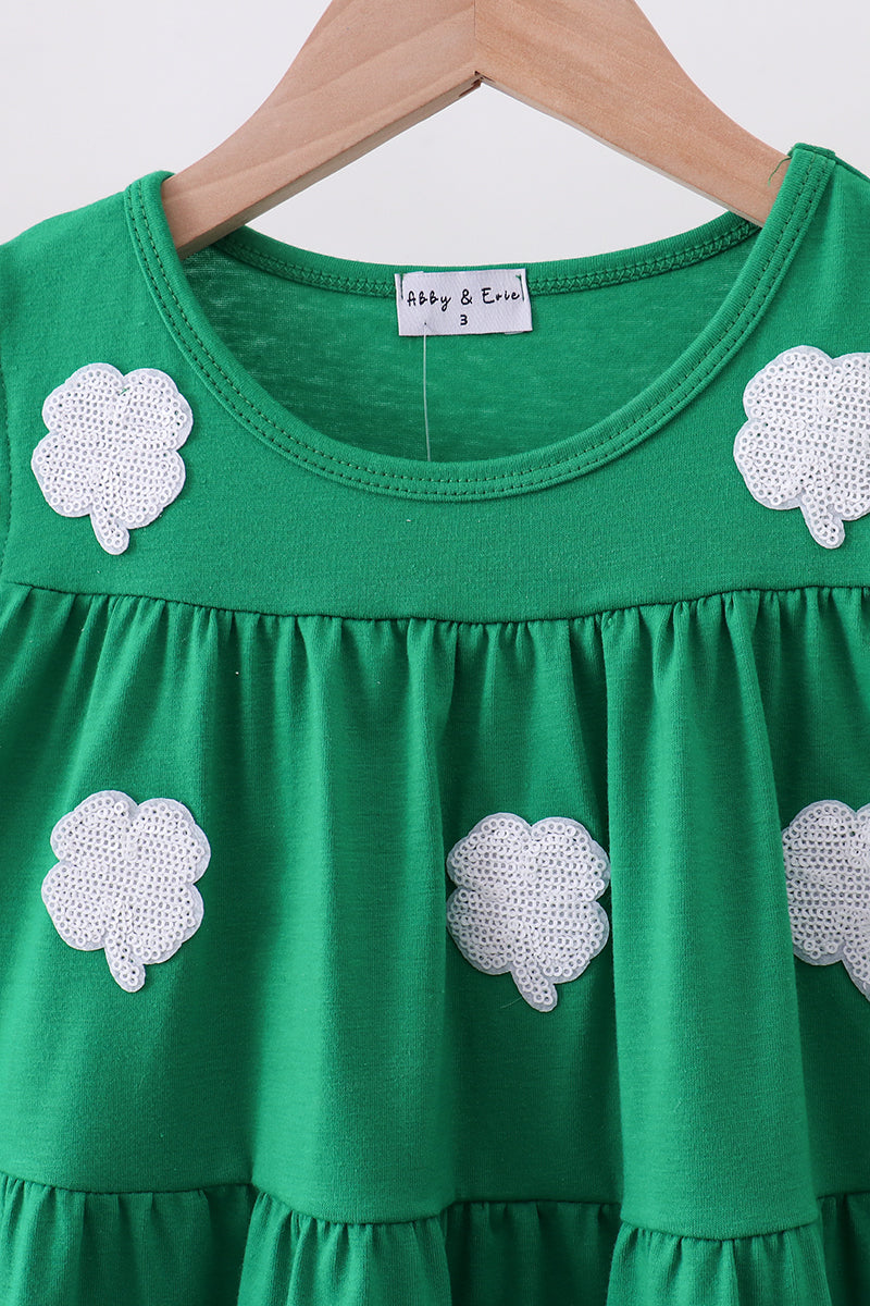 Green clover sequin ruffle tiered dress - Aaria Tees Aaria Tees