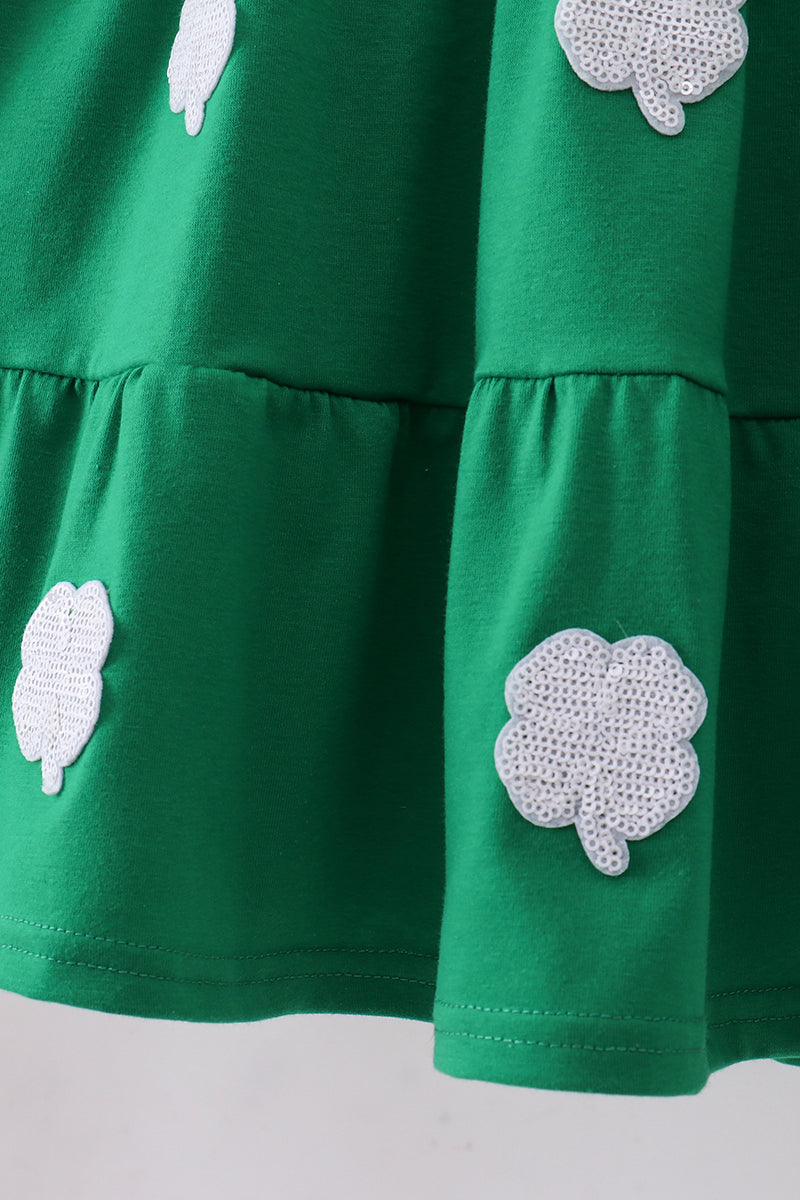 Green clover sequin ruffle tiered dress - Aaria Tees Aaria Tees