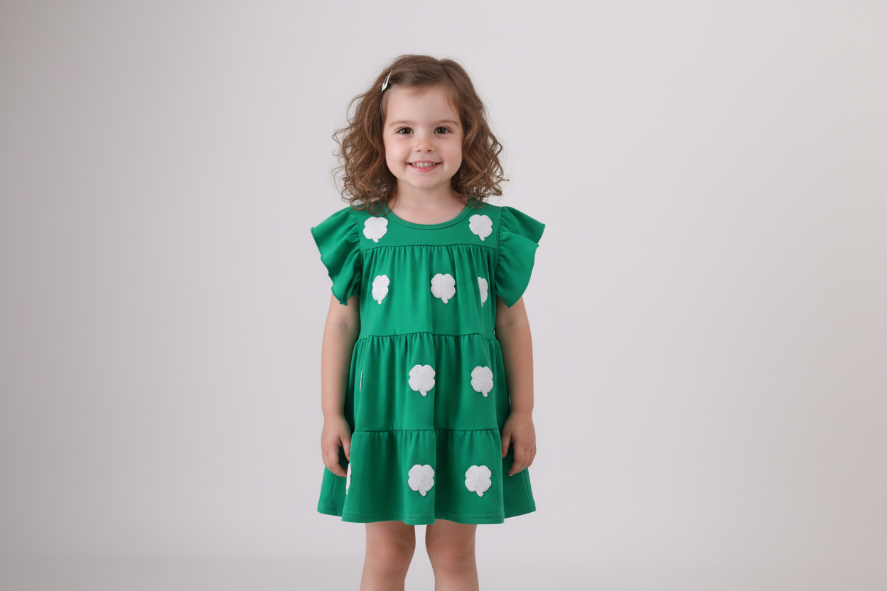 Green clover sequin ruffle tiered dress - Aaria Tees Aaria Tees