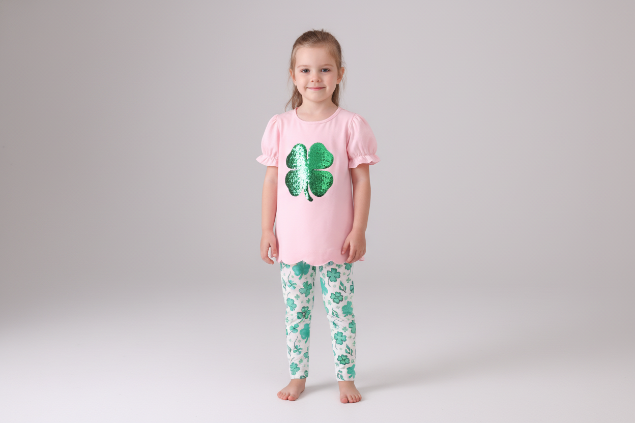 Pink clover glitter pants set - Aaria Tees Aaria Tees
