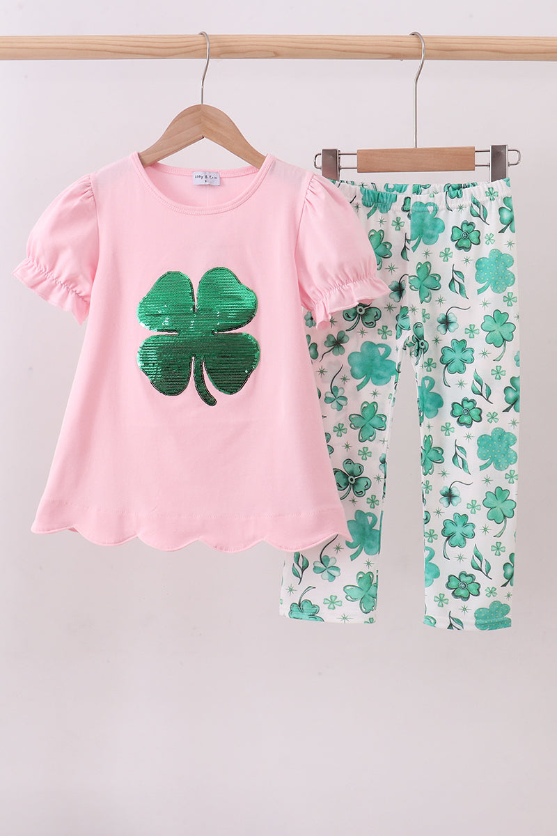 Pink clover glitter pants set - Aaria Tees Aaria Tees