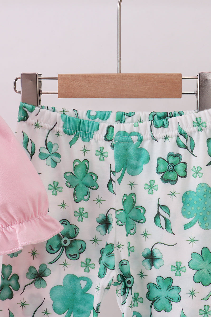 Pink clover glitter pants set - Aaria Tees Aaria Tees