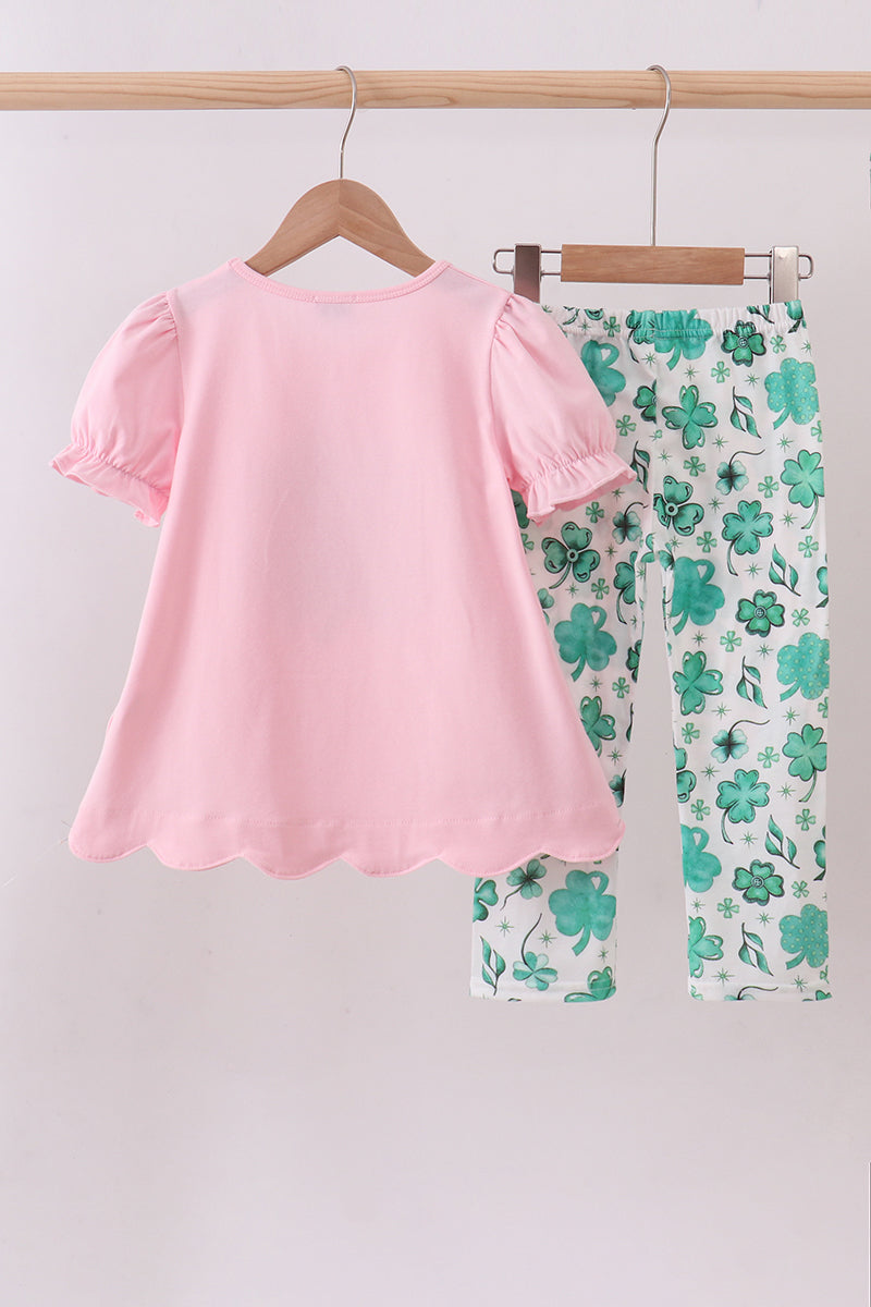 Pink clover glitter pants set - Aaria Tees Aaria Tees