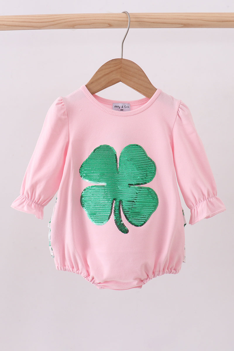 Pink clover glitter ruffle bubble - Aaria Tees
