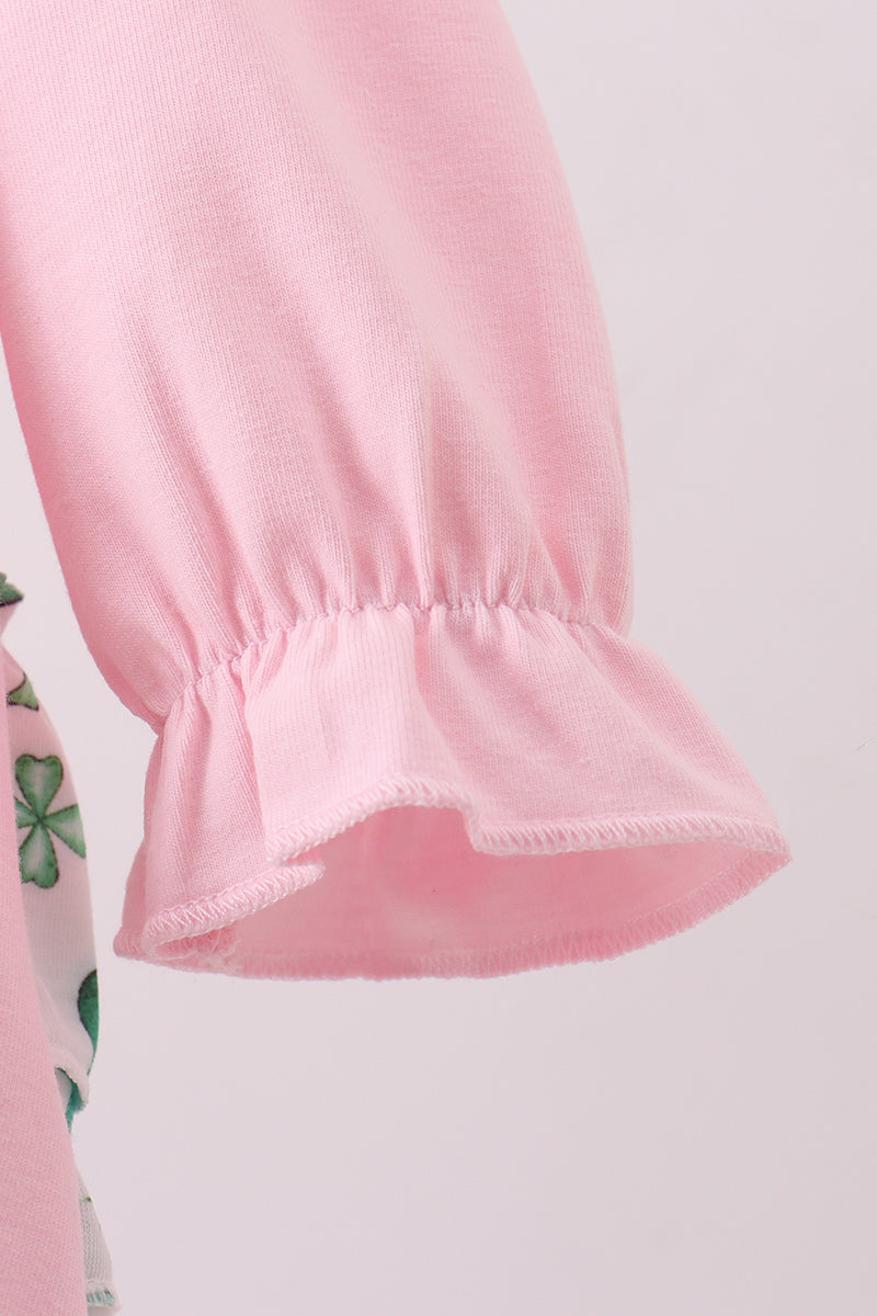 Pink clover glitter ruffle bubble - Aaria Tees Aaria Tees
