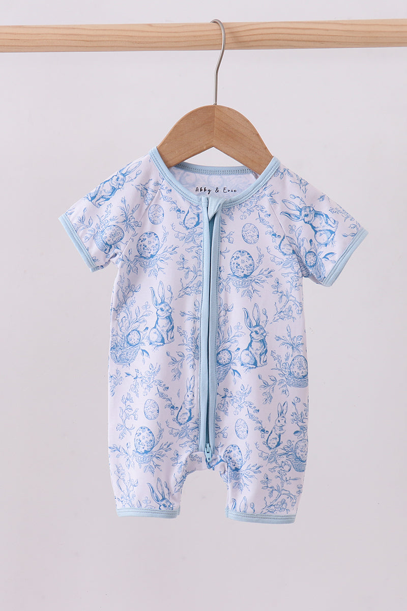 Blue bunny egg bamboo romper - Aaria Tees Aaria Tees