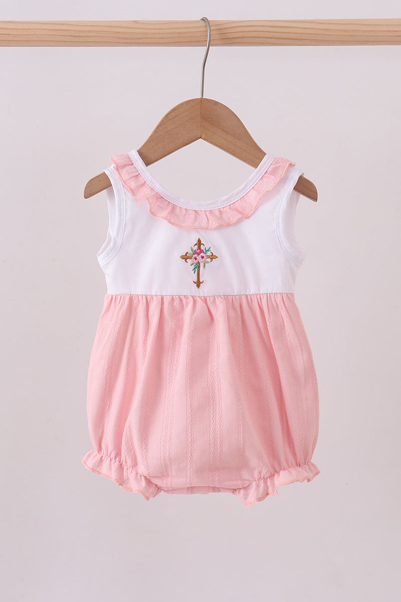 Pink cross jacquard embroidery ruffle bubble - Aaria Tees