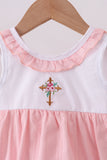 Pink cross jacquard embroidery ruffle bubble - Aaria Tees Aaria Tees