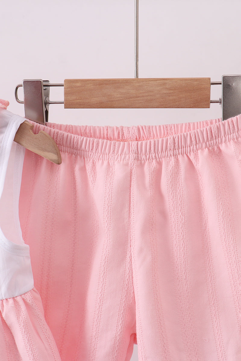 Pink cross jacquard embroidery shorts set - Aaria Tees Aaria Tees