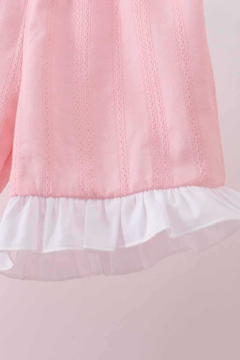 Pink cross jacquard embroidery shorts set - Aaria Tees Aaria Tees