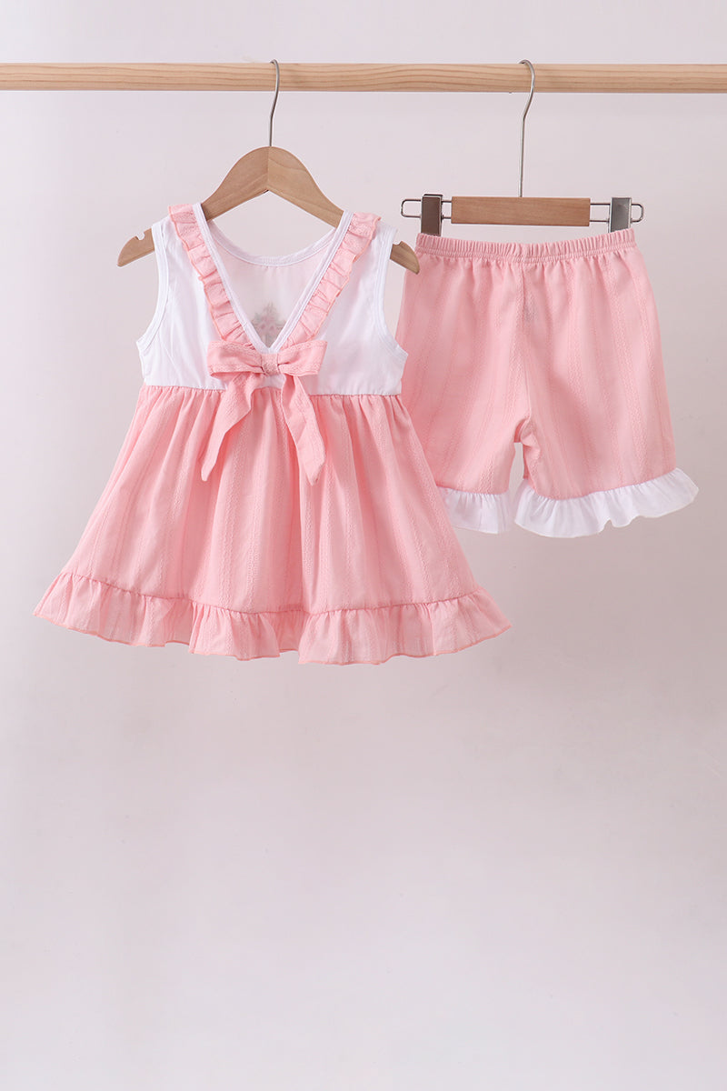 Pink cross jacquard embroidery shorts set - Aaria Tees Aaria Tees