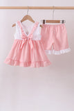 Pink cross jacquard embroidery shorts set - Aaria Tees Aaria Tees