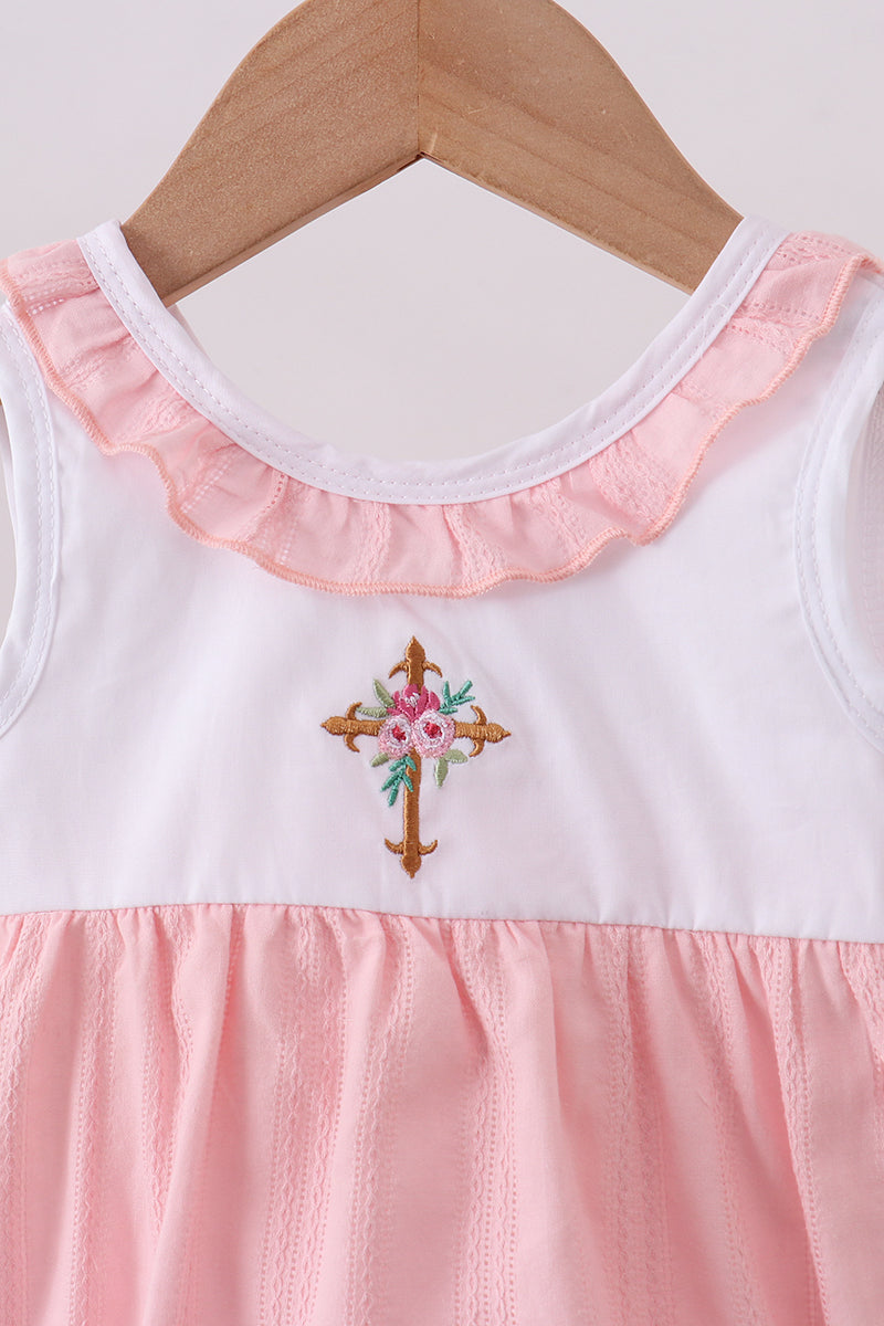 Pink cross jacquard embroidery shorts set - Aaria Tees Aaria Tees