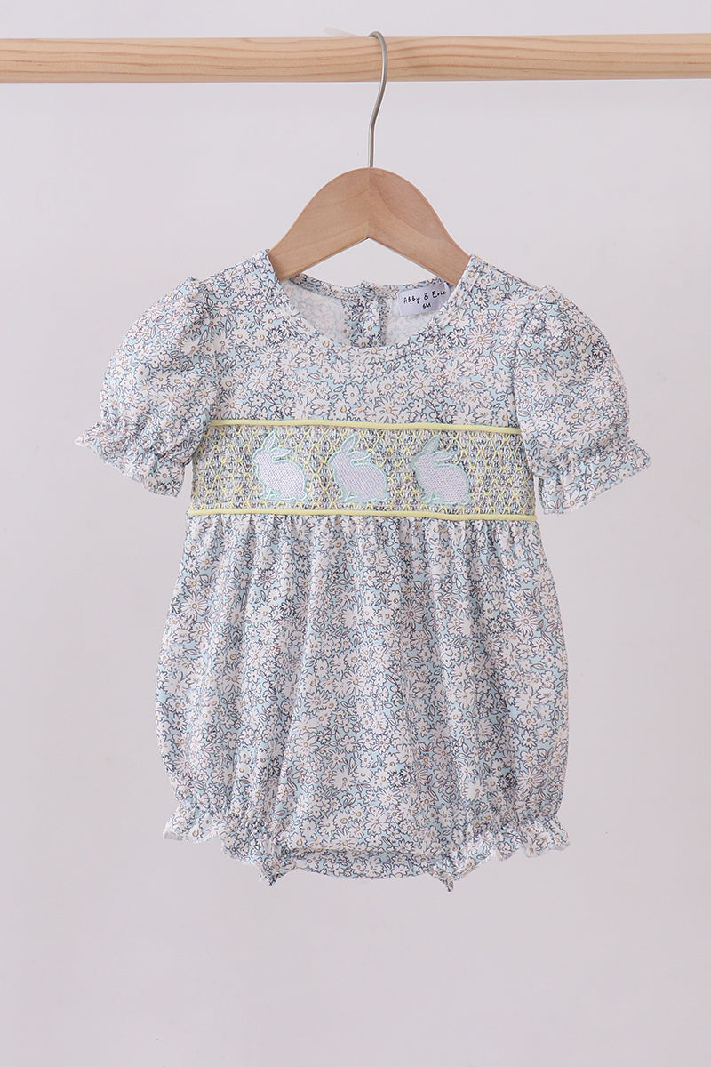 Floral bunny smocked bubble - Aaria Tees