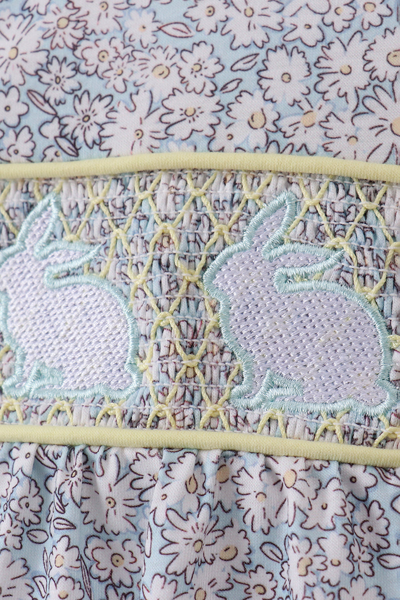 Floral bunny smocked bubble - Aaria Tees Aaria Tees