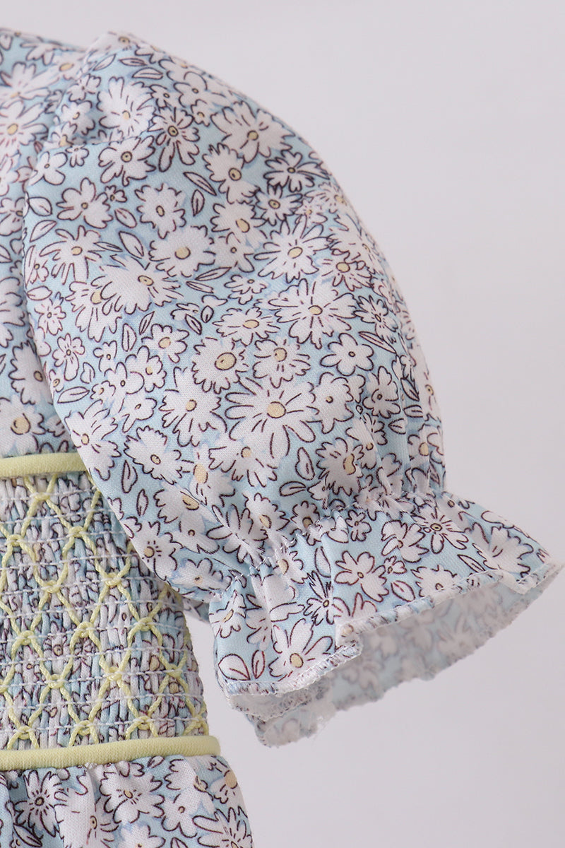 Floral bunny smocked bubble - Aaria Tees Aaria Tees