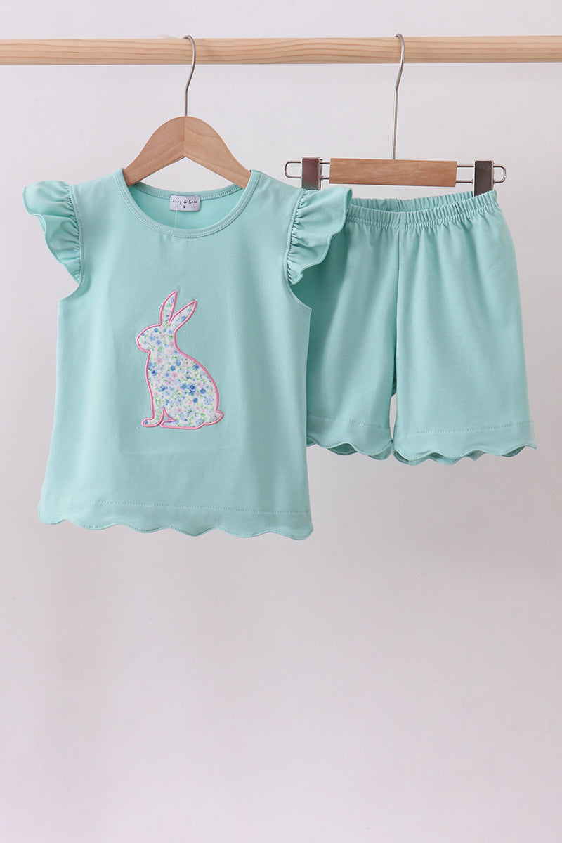 Green bunny applique shorts set - Aaria Tees