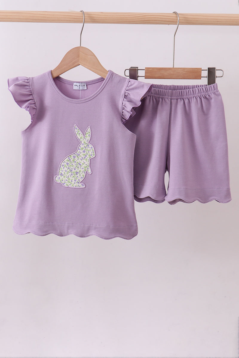 Purple bunny applique ruffle shorts set - Aaria Tees Aaria Tees