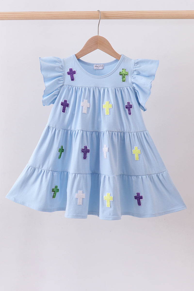 Blue cross sequin tiered dress - Aaria Tees Aaria Tees