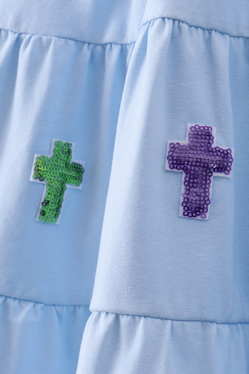 Blue cross sequin tiered dress - Aaria Tees Aaria Tees
