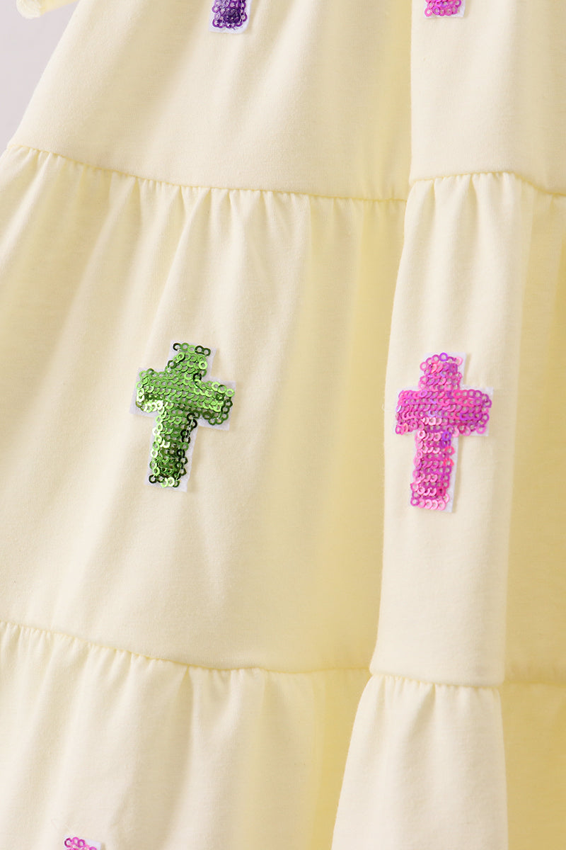 Yellow cross sequin tiered dress - Aaria Tees Aaria Tees