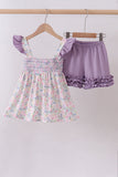 Purple floral smocked ruffle shorts set - Aaria Tees Aaria Tees