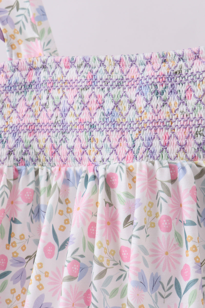 Purple floral smocked ruffle shorts set - Aaria Tees Aaria Tees